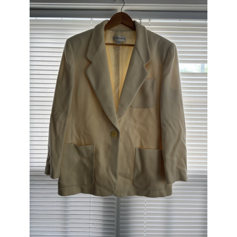 Vintage Liz Claiborne Size 14 Wool Blazer Jacket Ivory Career Business‎ Casual